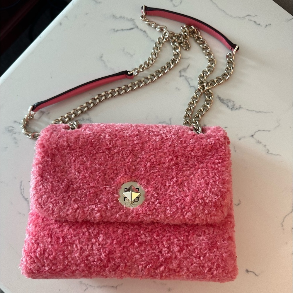 KATE SPADE NATALIA FAUX FUR SMALL FLAP CROSSBODY BRIGHT BLUSH EUC - Picture 8 of 8